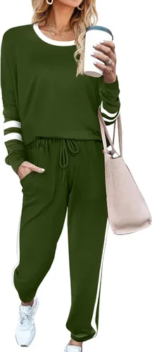 Vista 95 de Aloodor conjunto deportivo de 2 piezas para mujer, con sudadera con cuello redondo, sin botones
