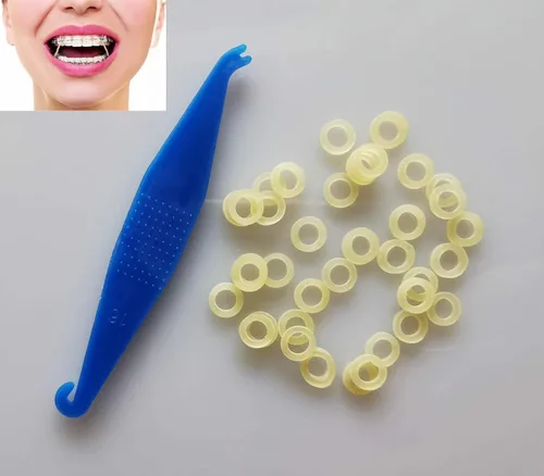 Vista 3 de 100 bandas elásticas de goma ámbar de 3.5 onzas, 1/8 de fuerza media, bandas de látex de ortodoncia dental, dentista, ideal para rastas, trenzas