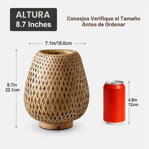 Vista 3 de Lámpara de mesa pequeña de ratán bohemio con pantalla tejida