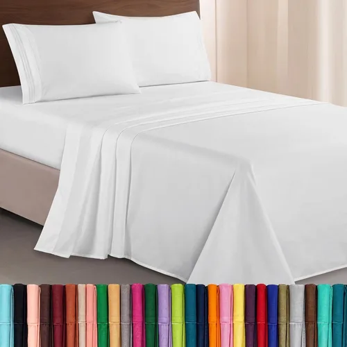 Vista 100 de Elegant Comfort Lujoso juego de sábanas de microfibra de alta calidad 1500 hoteleras bordadas de tres líneas más suaves de 4 piezas, resistente a