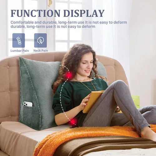 Vista 2 de Almohada de cuña de tamaño individual de 8 libras engrosada para cabecero, almohada triangular de lectura para dormitorio universitario, almohada