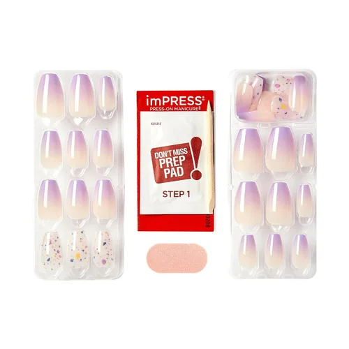 Vista 12 de Uñas postizas sin pegamento KISS imPRESS, diseño "All I Want" Púrpura y Blanco