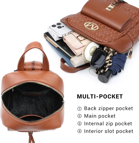 Vista 4 de MKP - Mochila pequeña para mujer, bolso de hombro con borla y dije, Café (Light Coffee), Mochilas Daypack