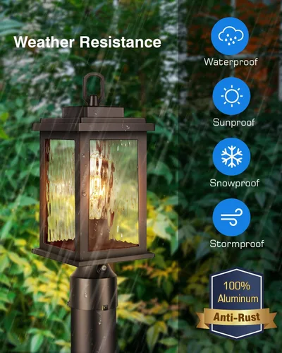 Vista 6 de VIANIS Luces de Poste para Exteriores de Bronce Frotado con Aceite Paquete de 2, Postes de Luz del Atardecer al Amanecer para Exteriores con Base