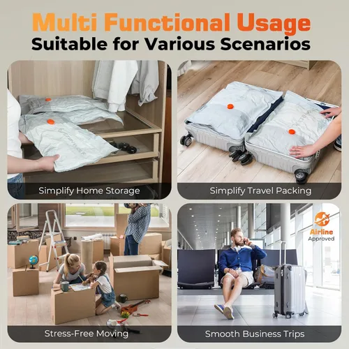 Vista 7 de ETENWOLF Paquete de 10 bolsas de almacenamiento al vacío reutilizables para viajes con bomba de aire recargable, sello de embalaje de compresión al