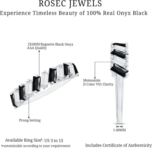 Vista 6 de Anillo de boda de ónix negro real (calidad AAA, joyería de piedras preciosas apilables para mujeres)