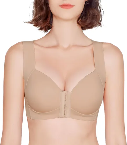 Vista 5 de FallSweet Sujetador con cierre frontal para mujer, push up sin aros, sin costuras, cómodo brassiere Gris