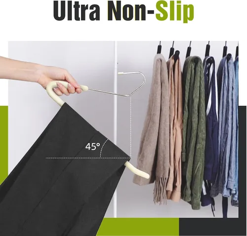 Vista 3 de Spring Fever Colgadores acolchados de esponja antideslizante para pantalones - Espuma cromada resistente ahorro de espacio Beige 5