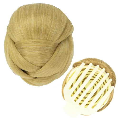 Vista 7 de IMISSU Trenzado Chignon Dancer Hair Donut Hairpieces Scrunchie Claw Hair Moño Updo para bodas y fiestas (M3 rubio ceniza)