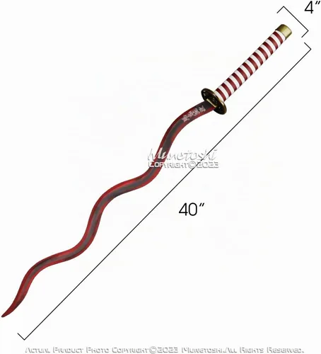 Vista 3 de Munetoshi 40" Obanai Iguro Nichirin Katana Serpiente Kris Samurai Espada Demonio Rojo