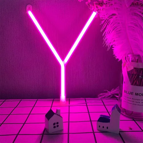 Vista 11 de Letras de neón rosadas, letreros LED que funcionan con pilas, luces LED del alfabeto, letrero de marquesina, letras decorativas de marquesina, luces