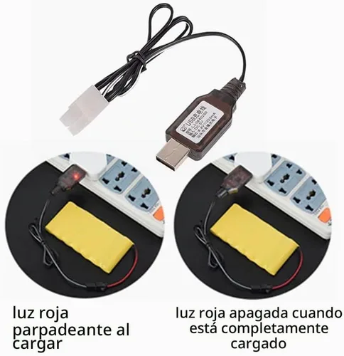 Vista 4 de Batería recargable AA de 8.4V 1000mAh NI-CD con conector Tamiya estándar para RC Car RC Truck Tank 2 Pack con cargador USB
