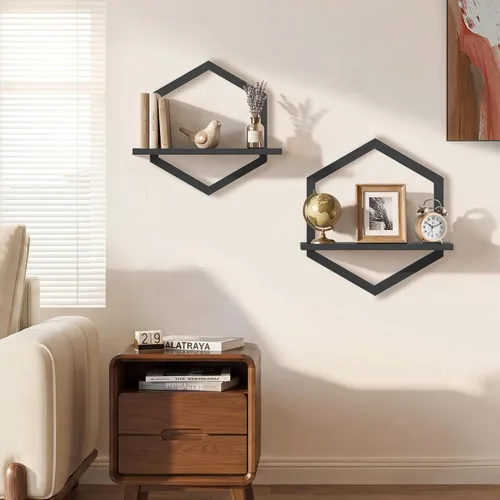 Vista 2 de KALYLOC Estantes flotantes para pared, juego de 2 estantes colgantes