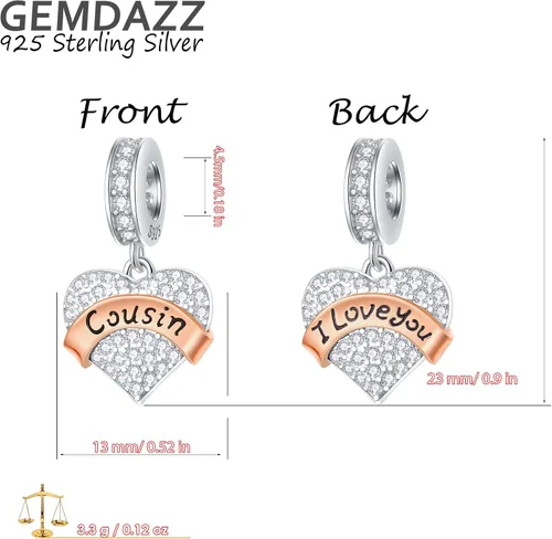 Vista 2 de GEMDAZZ Dije de Tema Familiar, Plata de Ley 925 Sterling Madre Padre Hija Hijo Hermana Nana Esposa Marido Abuela Amiga Madrina Ahijada Cuentas