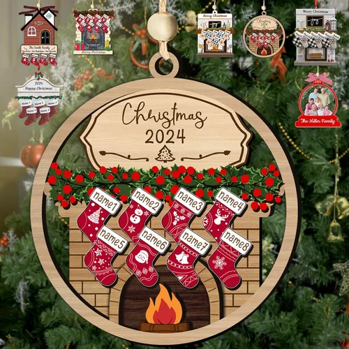 Vista 25 de Adornos de Navidad personalizados con nombres, muñeco de nieve, 8 piezas, adorno familiar personalizado, decoración colgante de madera para árbol