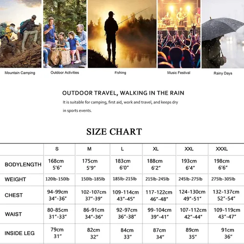 Vista 8 de Trajes de lluvia para hombre, impermeable, resistente, ropa de lluvia, chaqueta con pantalones