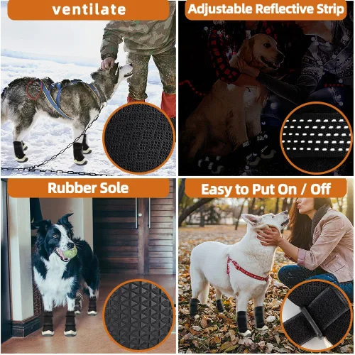Vista 3 de Zapatos para perros para pavimento caliente, botas antideslizantes impermeables para perros pequeños a grandes con correas reflectantes, botas