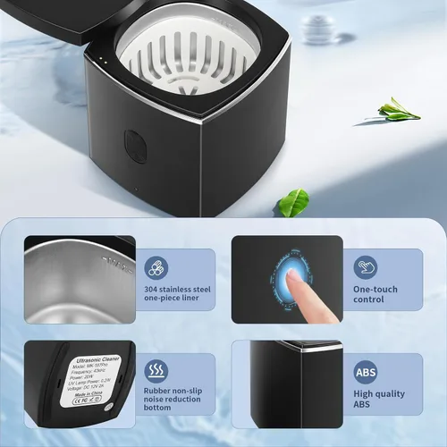Vista 5 de Limpiador ultrasónico UV para dentaduras, limpiador ultrasónico de esterilización de 43 kHz para retenedor, protector bucal, alineador, frenos
