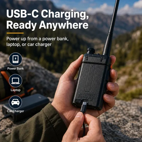 Vista 3 de BAOFENG UV-5R Radio Walkie Talkie de doble banda, carga directa tipo C, largo alcance, paquete de 2