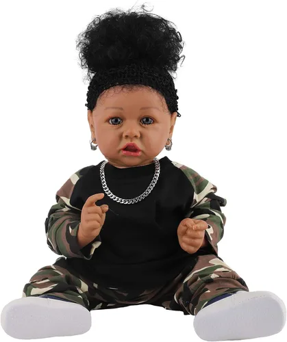 Vista 7 de HOOMAI - Muñeca imitación de bebé real, con cuerpo suave de 22.8 pulgadas, muñeca realista de niña afroamericana