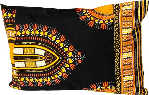 Vista 4 de Fundas de almohada en African Dashiki Art 100% algodón tejido Batik estampados, juego de 2 fundas, negro amarillo