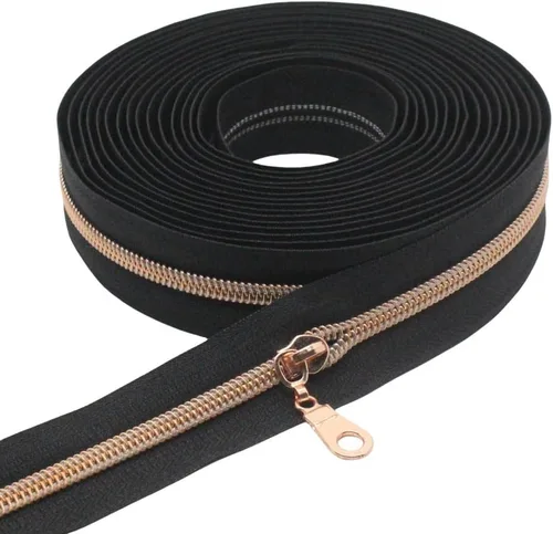 Vista 25 de YaHoGa #5 Cremalleras metálicas de nailon color latón antiguo de The Yard Bulk Cinta beige de 10 yardas con 25 unidades de tiradores para costura