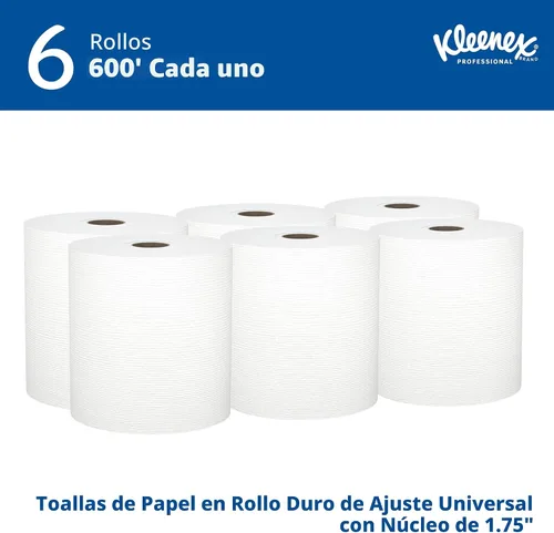 Vista 2 de Kleenex Toallas de Papel Profesionales Universales en Rollo Duro, a Granel (50606), Enrollado con Núcleo de 1.75", Bolsillos de Absorción Premium