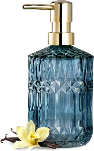 Vista 7 de EMPO Dispensador de jabón de vidrio transparente con bomba de plástico ABS, dispensadores de loción de cristal para fregadero de cocina, baño Negro
