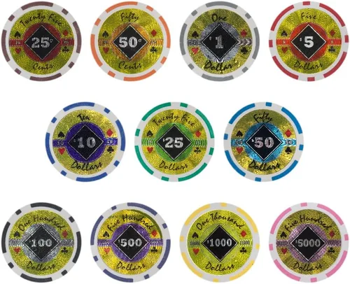 Vista 4 de Brybelly Black Diamond Poker Chip Heavy 0.49 oz Clay Composite - Paquete de 50 ($0.25 marrón)