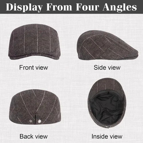 Vista 3 de Senker Fashion Paquete de 2 gorras de Newsboy para hombre, ajustables, de espiga, de lana de tweed, gorra plana, gorra de conducción Ivy Cabbie