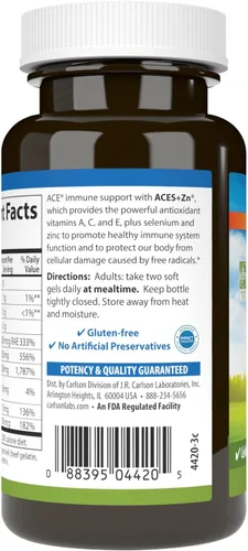 Vista 3 de Carlson ACES + Zn, Multivitamínico con zinc, salud celular, 60 cápsulas