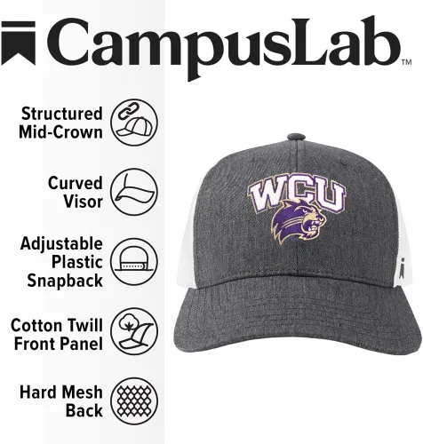 Vista 2 de Campus Lab Gorra de camionero ajustable con logotipo del equipo colegial, unisex, para hombres y mujeres Athletic Heather