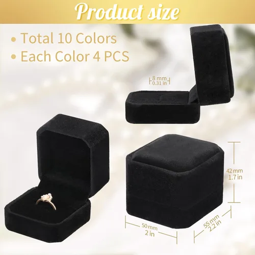 Vista 2 de Yaomiao Caja de terciopelo para anillos de boda, caja de anillos de compromiso, cajas de joyería, caja de embalaje para anillo, soporte