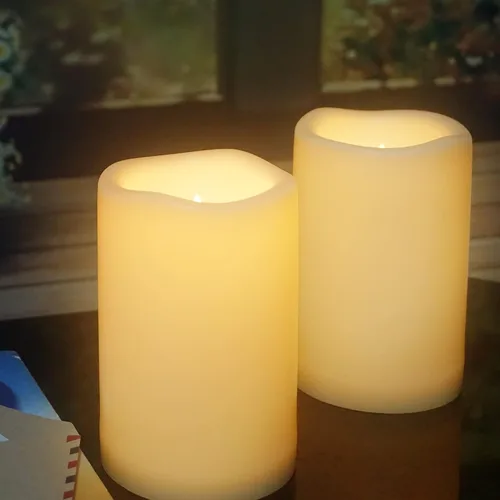 Vista 3 de CANDLE CHOICE Velas impermeables sin llama para exteriores, funcionan con pilas, con temporizador, gran resina plástica brillante, parpadeante