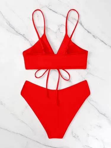 Vista 3 de Meetall Conjunto de bikini triangular de corte alto para mujer, trajes de baño sexy de 2 piezas