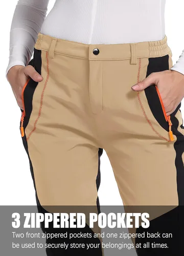 Vista 2 de Pantalones de esquí de nieve para mujer, con forro polar, impermeables, aislados, cálidos, softshell, pantalones cargo para senderismo