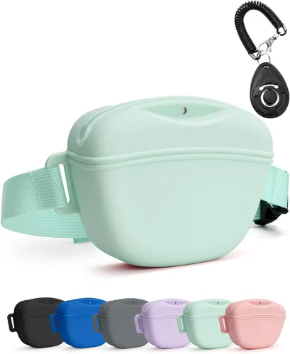Vista 11 de Bolsa de golosinas para perros heouvo con clicker de entrenamiento, cierre magnético mejorado para evitar derrames, bolsa de golosinas de silicona