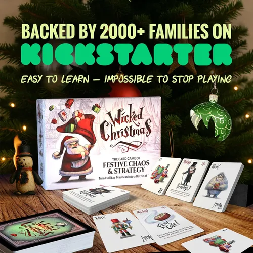 Vista 2 de Divertido juego de cartas navideñas para familias y amigos Edades 7+, 3–6 jugadores, gran regalo secreto de Papá Noel y relleno de calcetín