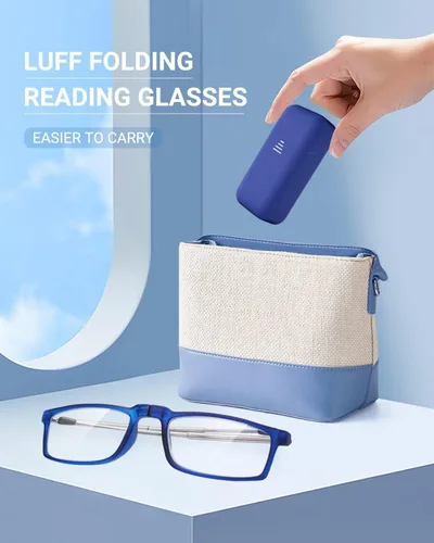 Vista 2 de LUFF Folding Reading Glasses Men Women, Anti Blue Light Readers With Case Compact Foldable Easy to Carry Portable Pocket Eyeglasses