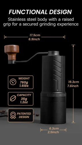 Vista 5 de Vevok Chef Molinillo de café manual O20 – 20 niveles de ajuste externo, capacidad de 1.23 oz con estuche de viaje y equipo de limpieza, molinillo