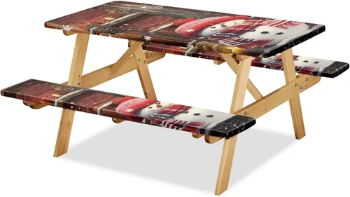 Vista 20 de Funda de mesa de picnic con fundas de banco, resistente al viento, resistente a las manchas, mantel de camping y accesorios de viaje, juego de 3