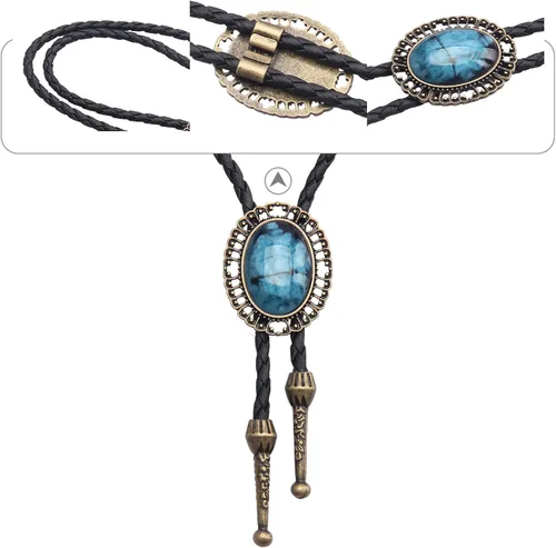 Vista 4 de GelConnie - Corbata con cordón de cuero adornado y una corredera de metal (bolo), estilo nativo americano, collar de vaquero del oeste americano