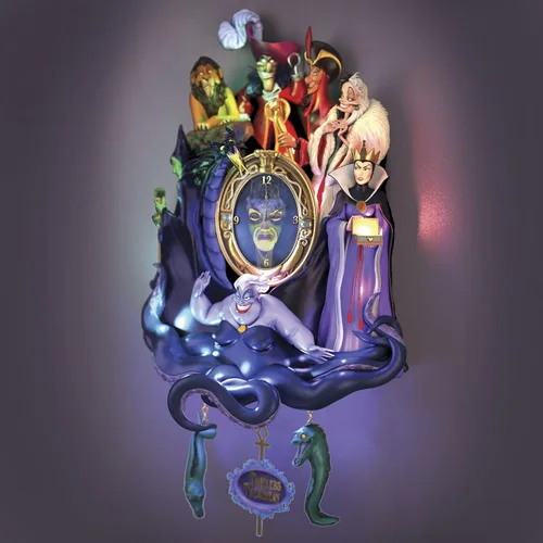 Vista 6 de The Bradford Exchange Disney Villains Timeless Treachery - Reloj de cuco musical con iluminación LED, edición limitada