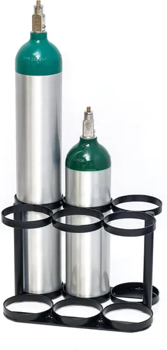 Vista 6 de AireMed Soporte para tanque de oxígeno – Capacidad para (6) tanques de tamaño E, D o M9/C – Estante de cilindro de oxígeno resistente