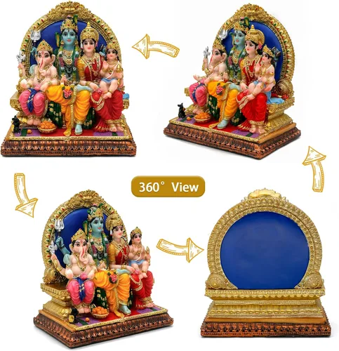 Vista 2 de alikiki Estatua familiar de Dios Shiva hindú – 6.9 pulgadas de alto Murti Shiva Familia Diwali regalo Pooja Artículo Puja Regalos para amigos