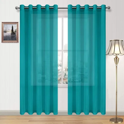 Vista 131 de DWCN Cortinas traslúcidas color verde frijol para sala de estar y dormitorio - Cortinas voile con aspecto de lino sintético con ojales en la parte