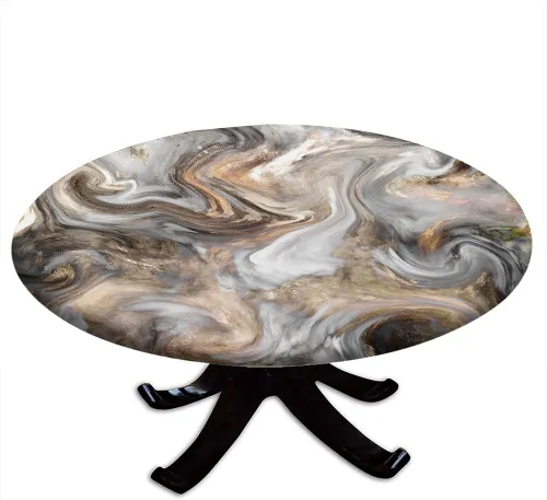 Vista 10 de Mantel redondo ajustable de mármol, diseño regular de piedra nostálgica, borde elástico, impermeable y lavable, apto para mesa de 24 pulgadas