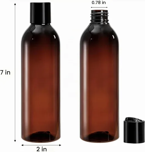 Vista 2 de Bekith Paquete de 16 botellas de plástico vacías ámbar de 8 onzas con tapa abatible superior de disco; recipientes recargables sin BPA para champú