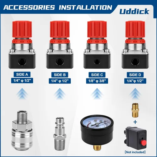 Vista 10 de Regulador de presión del compresor de aire 1/4 "Válvula de expansión neumática, válvula de control de presión con conexión 180psi 12bar