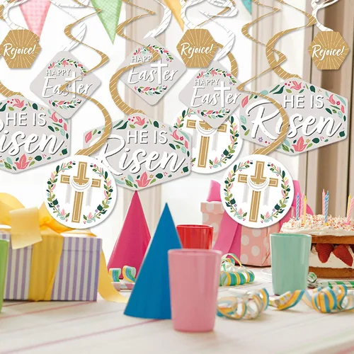 Vista 2 de Big Dot of Happiness Pascua religiosa – Decoración cristiana para colgar – Remolinos de decoración de fiesta – Juego de 40
